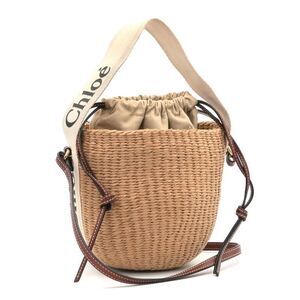 Chloe Woody Basket Fairtrade Paper Leather White Bag Beige